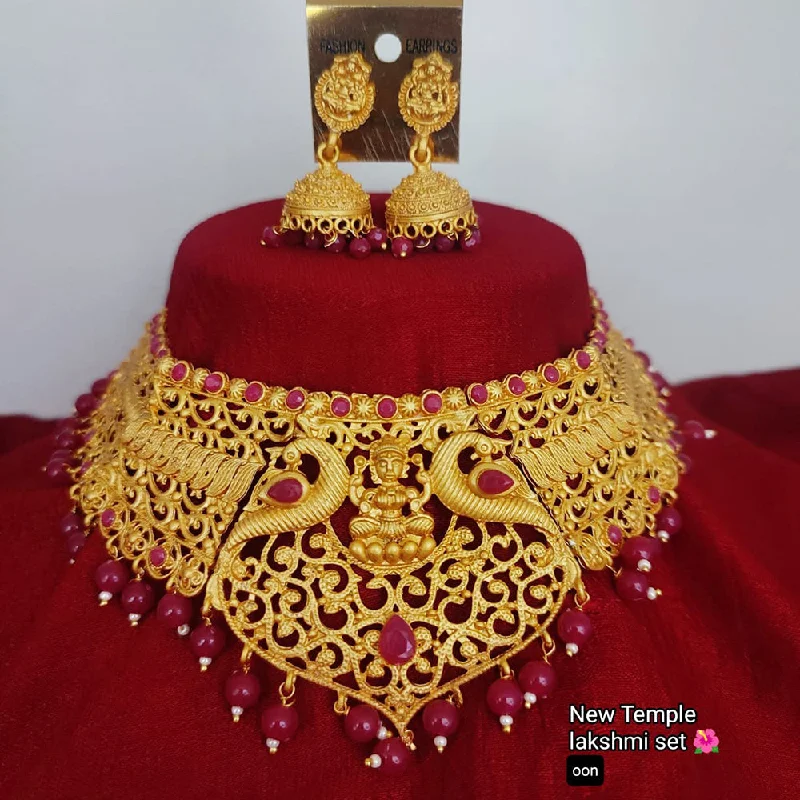 Women’s birthday gift necklace-Lucentarts Jewellery Gold Plated Temple Necklace Set