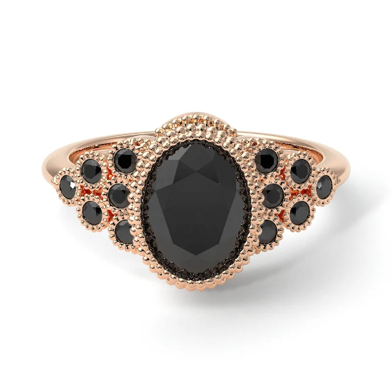 Women’s luxury engagement ring-Black Diamond Milgrain Beaded Bezel Engagement Ring - Stacy No. 38