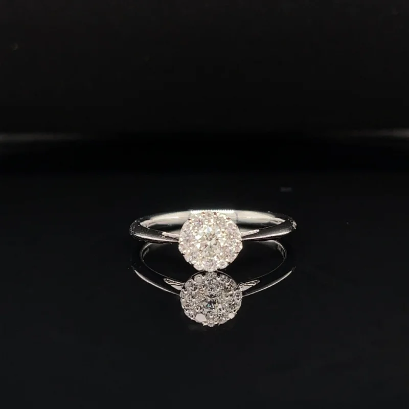 Women’s custom diamond engagement ring-Diamond 0.38ctw Round Diamond Halo Cluster Engagement Ring in 18k White Gold - #375 - HRDIA005148