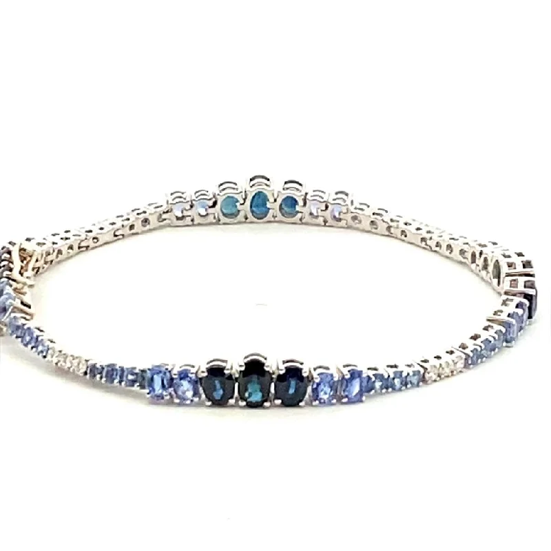 Women’s vintage bracelet-14K White Gold 10.26ctw Oval Blue Sapphire & Diamond Graduated Tennis Bracelet by Bellarri