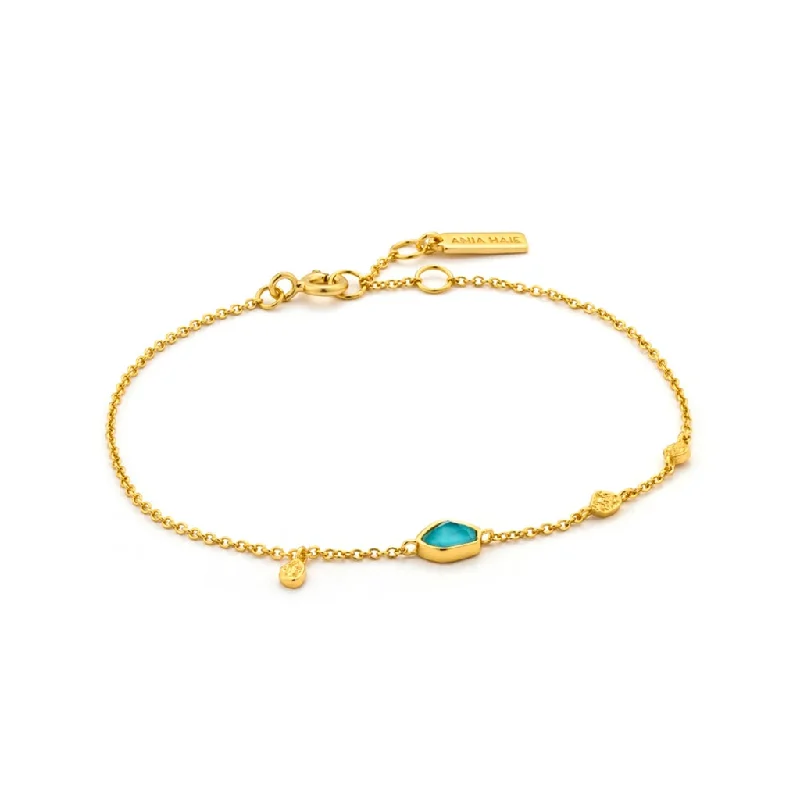 Women’s gold-plated bracelet-Gold Plated Turquoise Discs Station Bracelet by Ania Haie