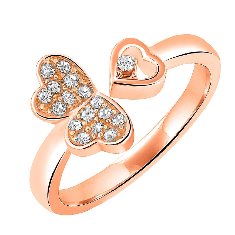 Women’s statement cocktail ring-Mahi Tripple Heart Rosegold Plated Adjustable Finger Ring with Crystal for Women (FR1103129ZWhi)