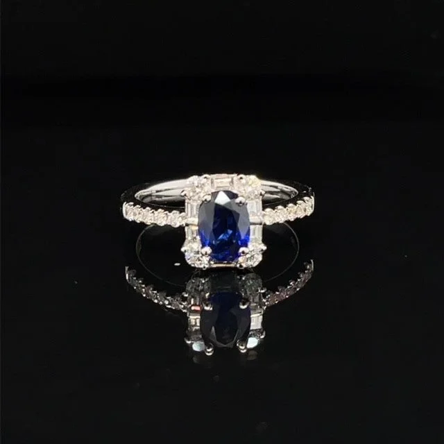 Women’s platinum engagement ring-Sapphire & Diamond 2.18ctw Halo Engagement Ring in 18k White Gold - #615-420 - RGSAP214641