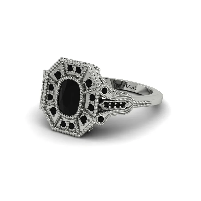 Women’s luxurious engagement ring-Black Diamond Cushion Cut Art Deco Engagement Ring - Alicia No. 39