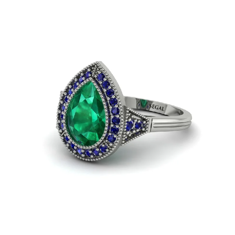 Women’s round engagement ring-Pear Cut Emerald Milgrain Halo Engagement Ring - Daleyza No. 66