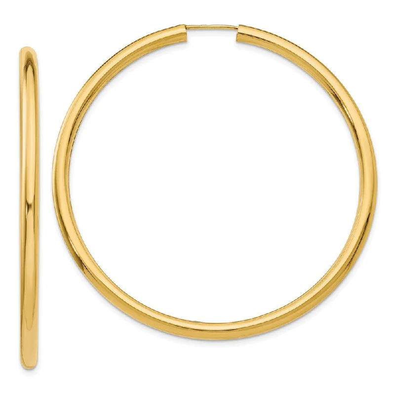 Women’s elegant earrings-3mm x 55mm 14k Yellow Gold Polished Endless Tube Hoop Earrings