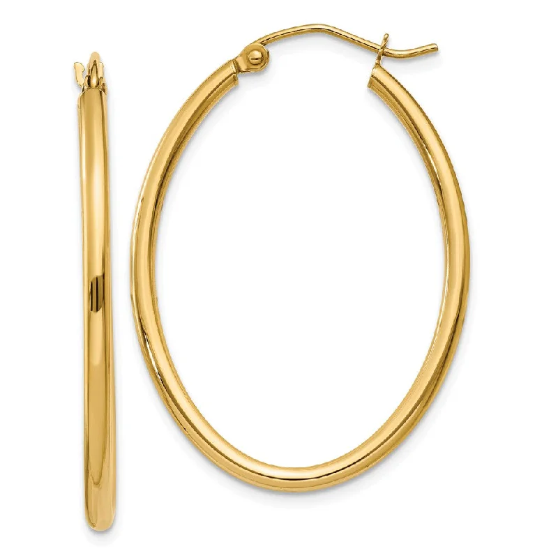 Women’s luxury hoop earrings-2mm x 37mm Polished 14k Yellow Gold Classic Oval Hoop Earrings