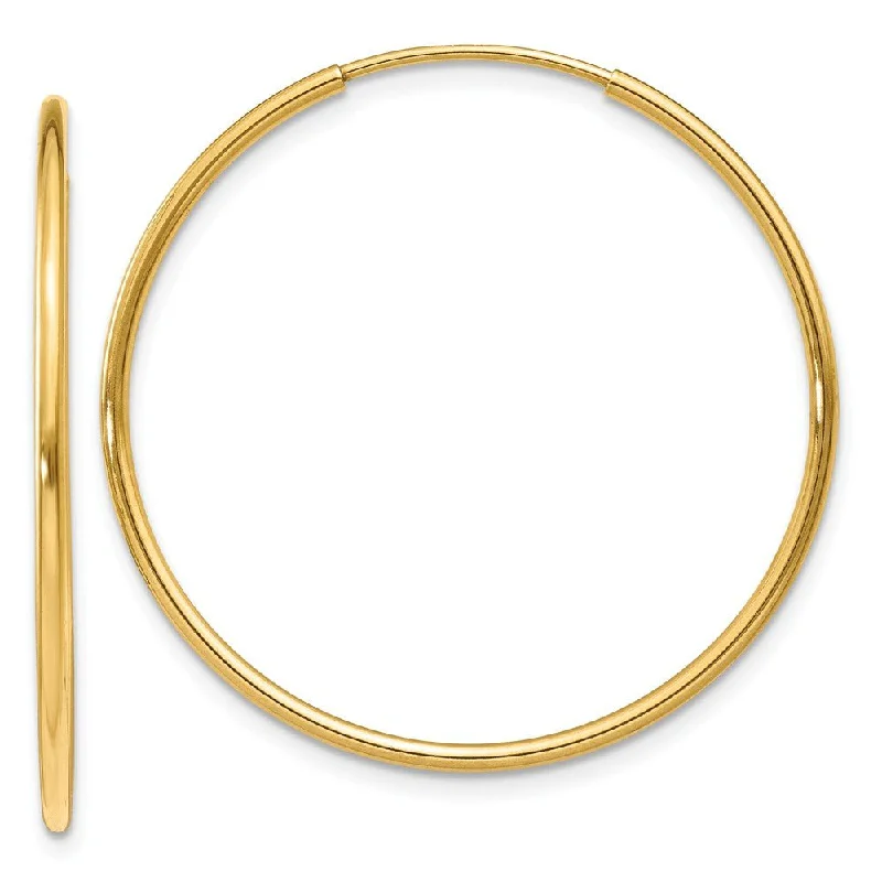 Women’s vintage earrings-1.25mm, 14k Yellow Gold Endless Hoop Earrings, 28mm (1 1/10 Inch)