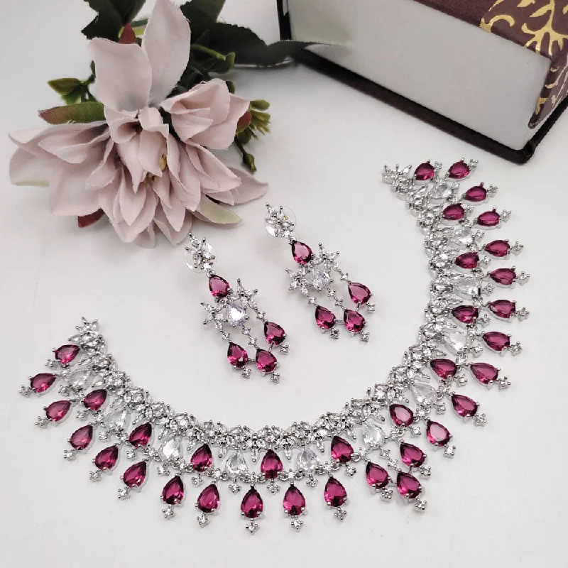 Women’s two-tone necklace-Aamrapali Silver Plated American Diamond Necklace Set