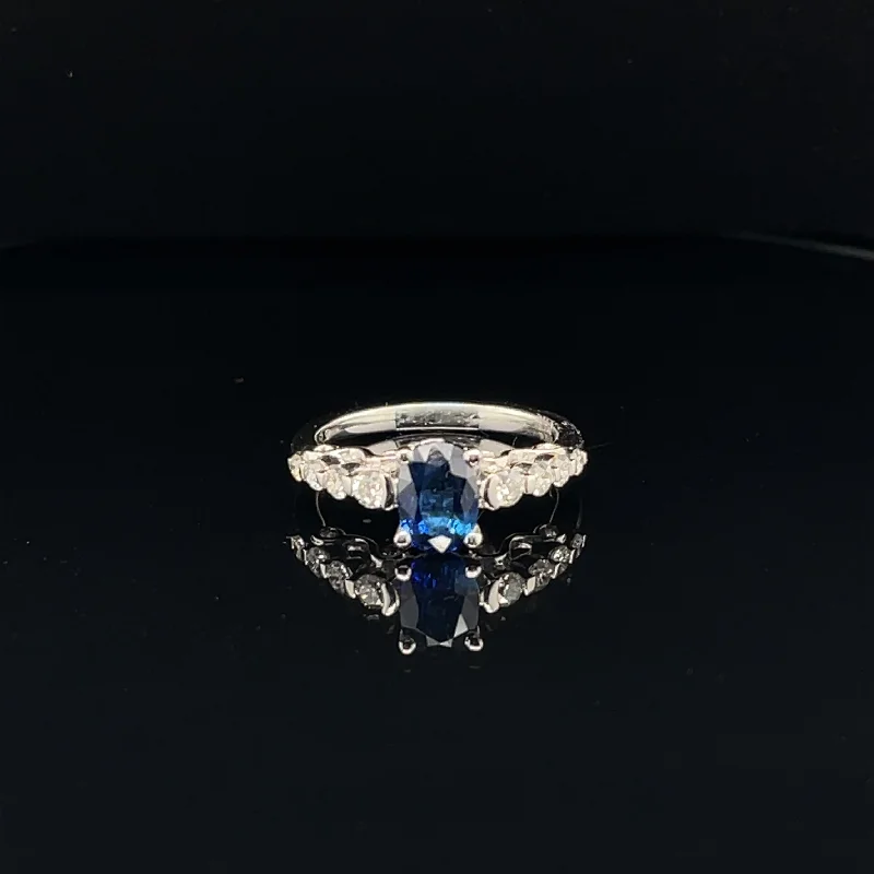 Women’s premium engagement ring-Sapphire & Diamond Solitaire Engagement Ring in 18k White Gold- (#103-RGSAP208197)