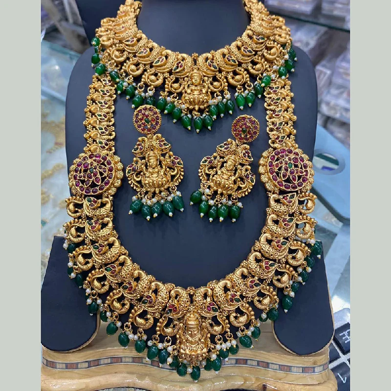 Women’s birthday gift necklace-Manisha Jewellery Gold Plated Temple Double Necklace Set