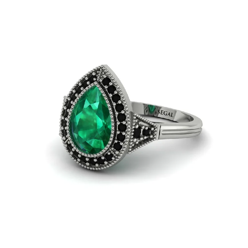 Women’s diamond wedding ring-Pear Cut Emerald Milgrain Halo Engagement Ring - Daleyza No. 36