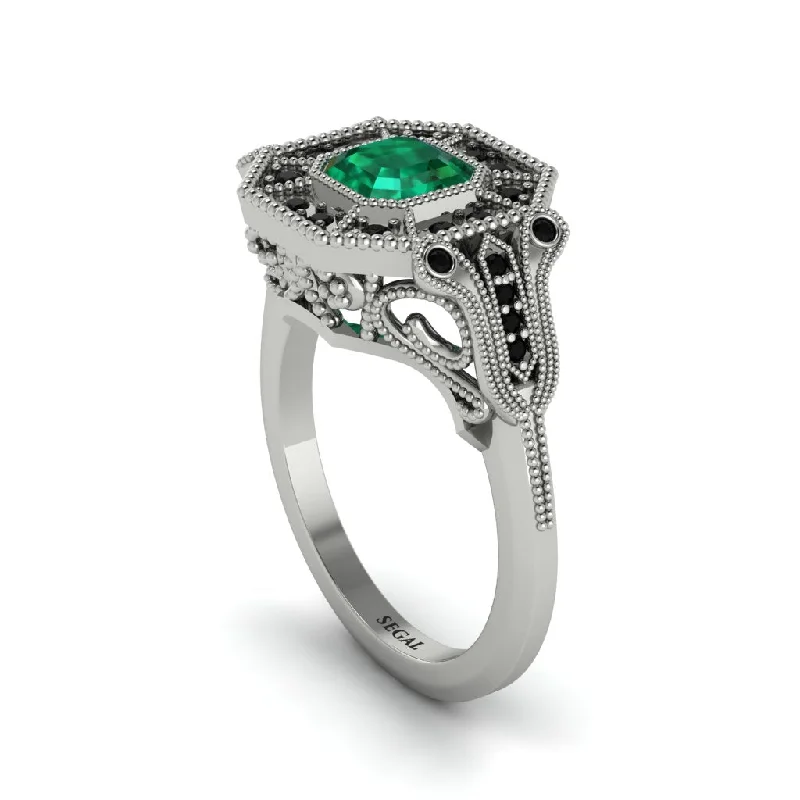 Women’s classic engagement ring set-Emerald Emerald Cut Art Deco Engagement Ring - Dawn No. 36