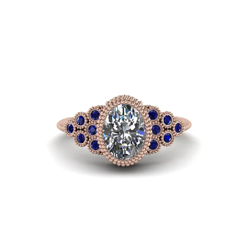 Women’s affordable solitaire engagement ring-Sapphire Milgrain Beaded Bezel Engagement Ring - Stacy No. 62