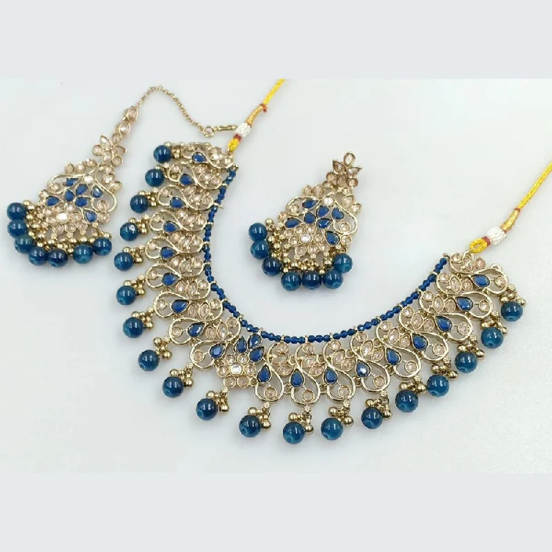 Women’s crystal necklace-Manisha Jewellery Gold Plated Crystal Stone And Beads Pearls Necklace Set