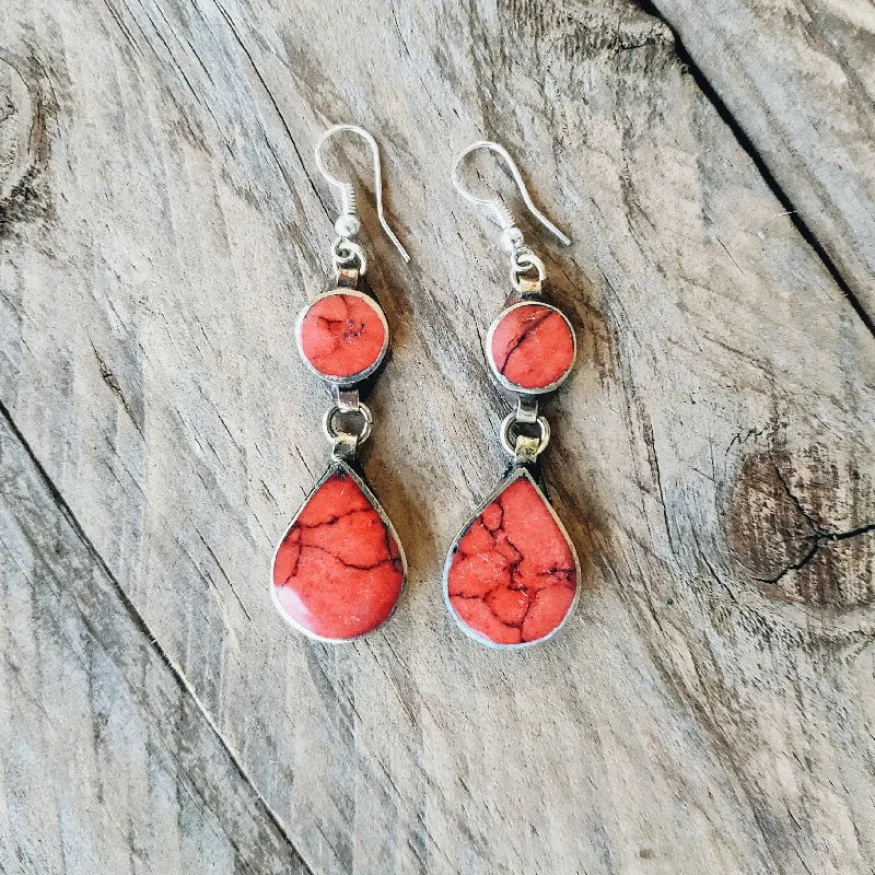 Women’s rose gold earrings-Tribal Red Stone Earrings