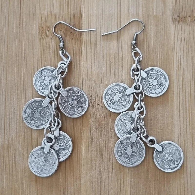 Women’s boho earrings-Anatolian Boho Chandelier Earrings - "Turkish Coins"