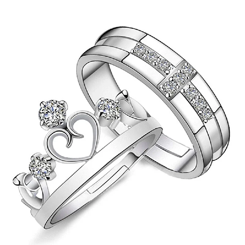 Women’s stackable rings-Etnico Platinum-Plated Couple Ring (Women) (Pack of 2) - FL180CO