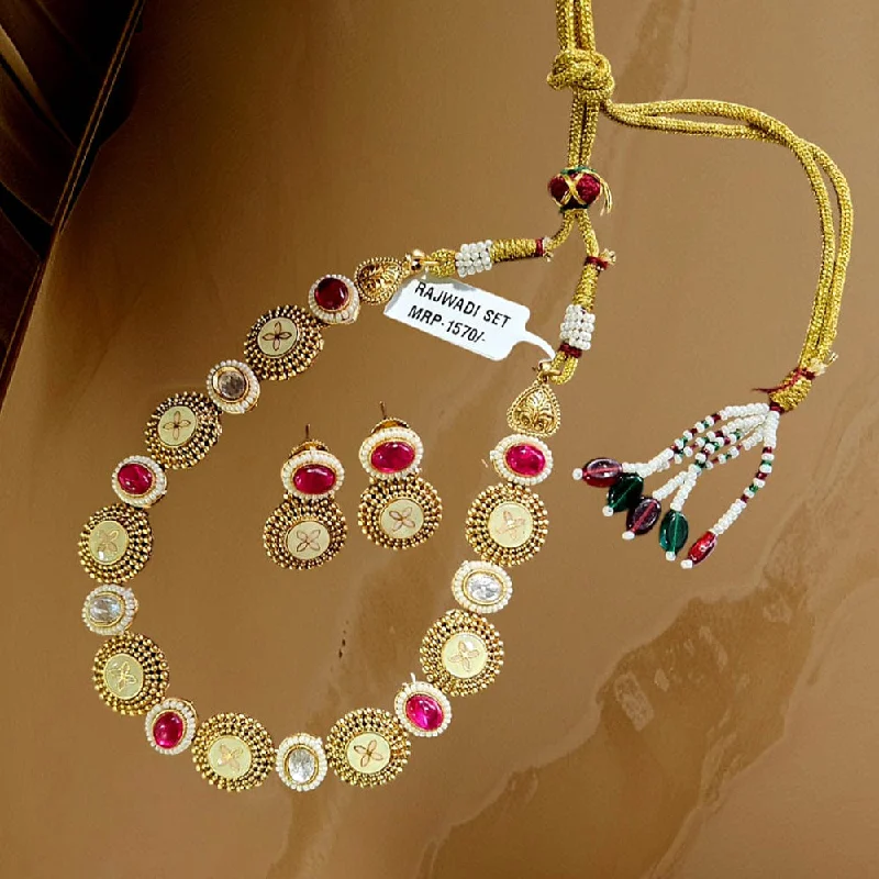 Women’s pendant necklace-Nakoda Jewels Brass Copper Gold Plated Pota Stone  Necklace Set