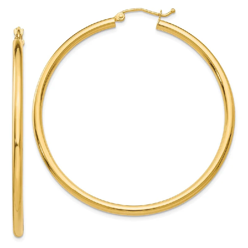 Women’s dangly earrings-2.5mm, 14k Yellow Gold Classic Round Hoop Earrings, 50mm (1 7/8 Inch)