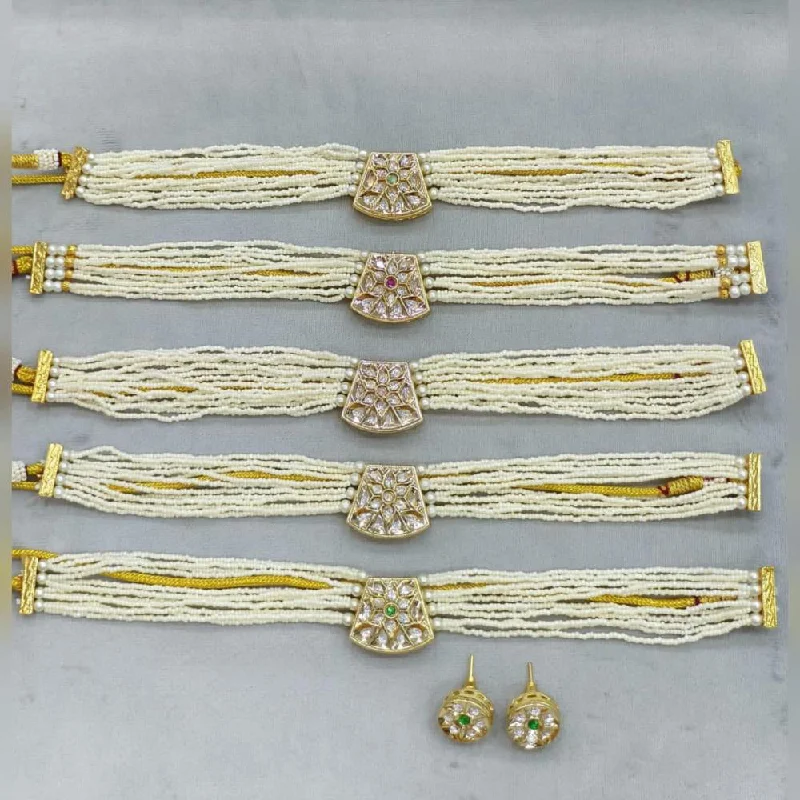 Women’s starfish necklace-Rani Sati Jewels Gold Plated Polki Kundan Stone And Pearls Choker Necklace Set