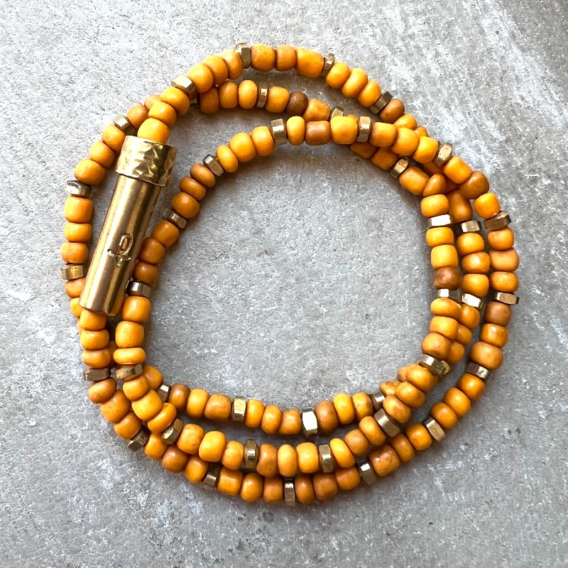 Women’s modern bracelet-Rustic Orange Shine Wrap Bracelet / Wish Necklace