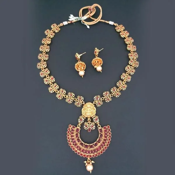 Women’s moon necklace-Darshana Jewels Pota Stone God Laxmi Copper Necklace Set - FAP0150