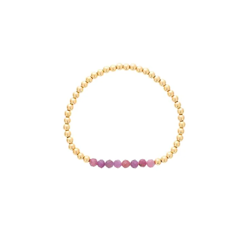 Women’s bangle bracelet-Gold Filled Ruby Bead Stretch Bracelet by Dee Berkley