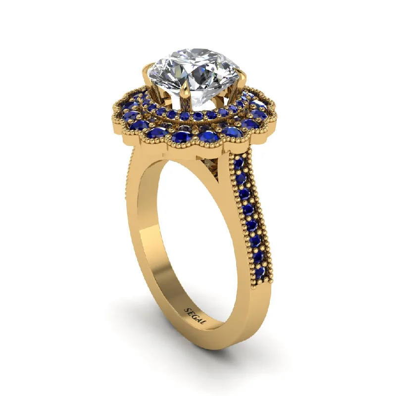 Women’s promise ring-Sapphire Double Halo Cathedral Engagement Ring - Deirdre No. 61