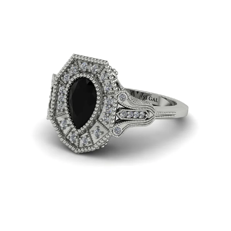 Women’s square diamond ring-Black Diamond Pear Cut Art Deco Engagement Ring - Rosalind No. 9