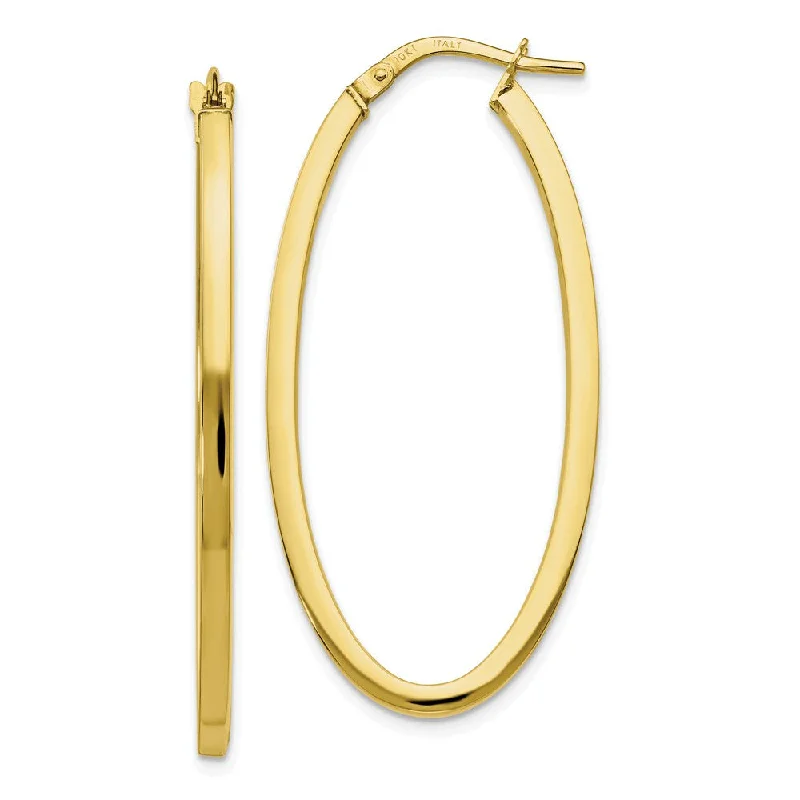 Women’s long gold earrings-2mm Oval Hoop Earrings in 10k Yellow Gold, 41mm (1 5/8 Inch)