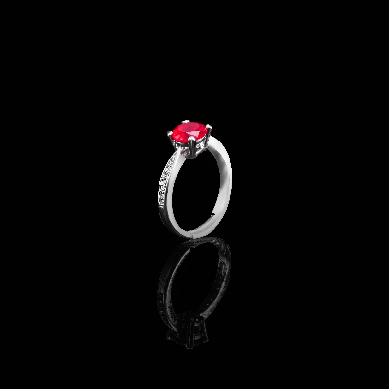 Women’s silver gemstone ring-Nipura Solitaire Ruby Zircon Ring