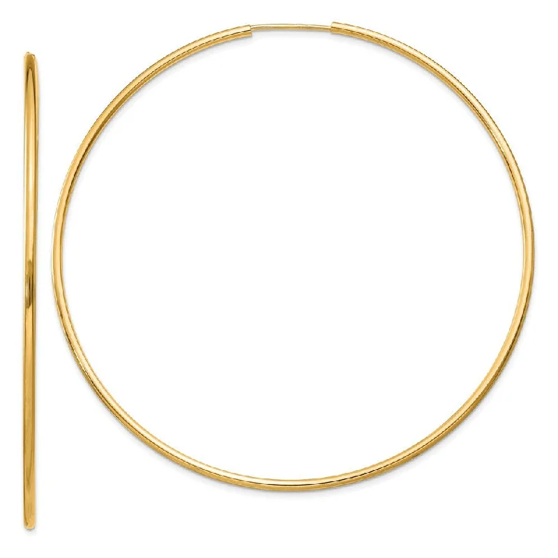 Women’s hoop and drop earrings-1.5mm x 64mm 14k Yellow Gold Polished Round Endless Hoop Earrings