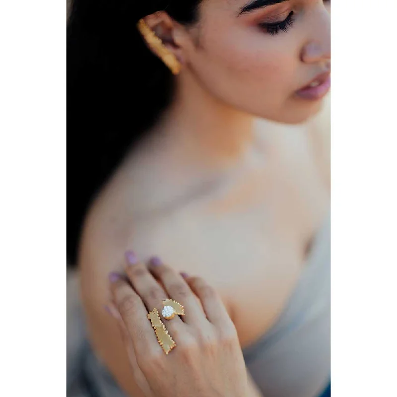 Women’s stackable gemstone rings-Aarjavee Mia-Golden Ring