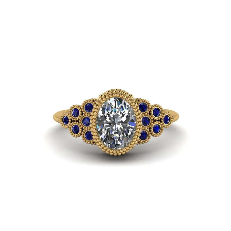 Women’s premium engagement ring-Sapphire Milgrain Beaded Bezel Engagement Ring - Stacy No. 61