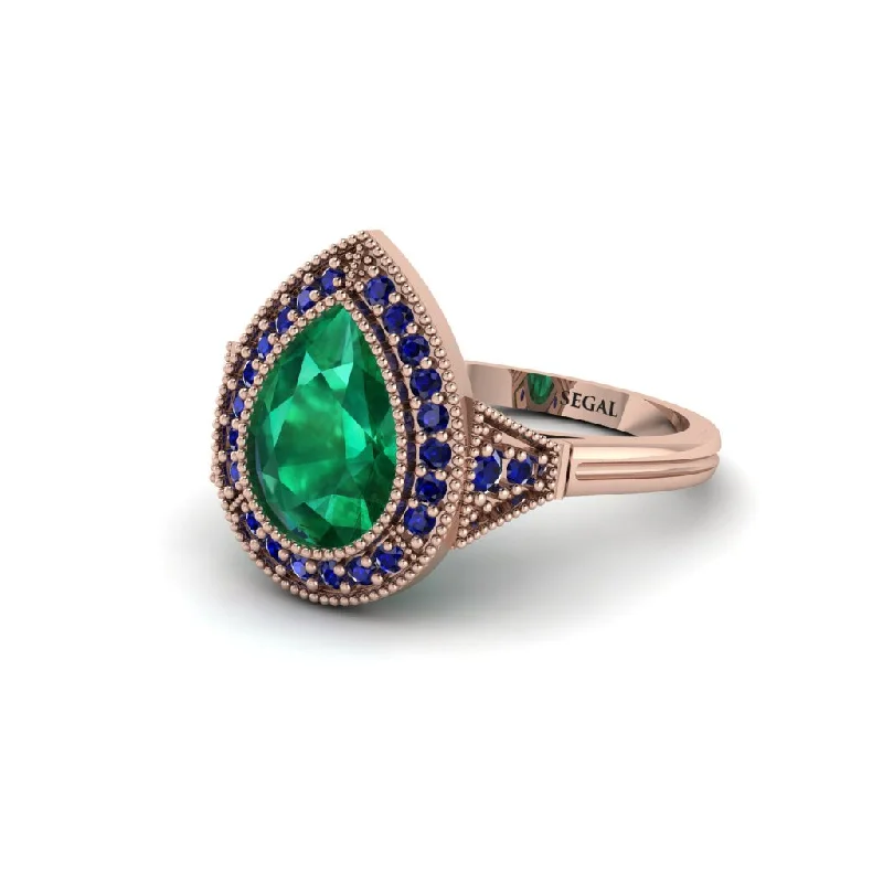 Women’s solitaire engagement ring-Pear Cut Emerald Milgrain Halo Engagement Ring - Daleyza No. 65