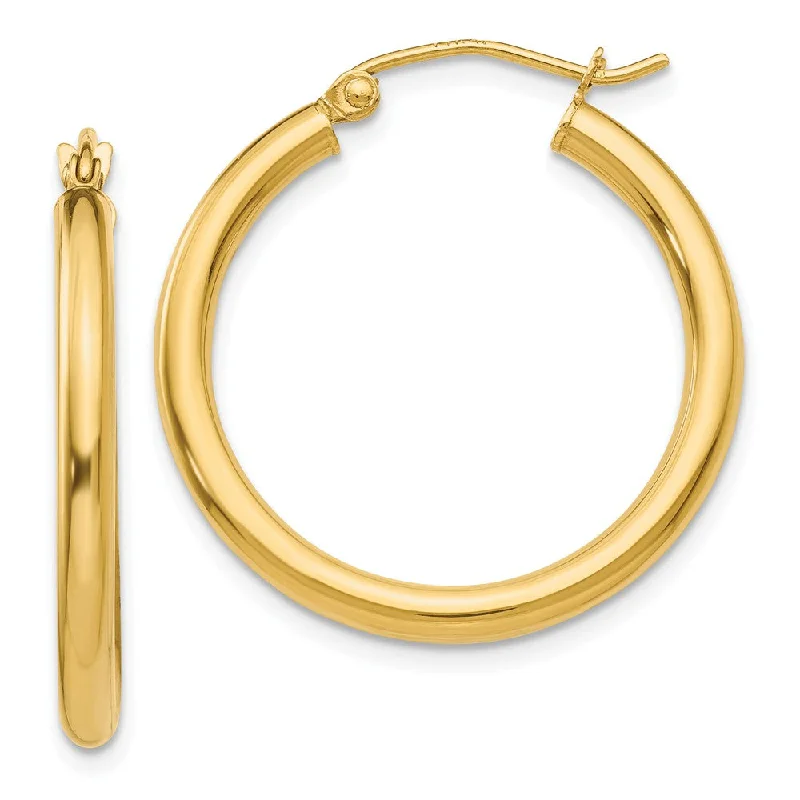 Women’s gold earrings-2.5mm x 25mm 14k Yellow Gold Classic Round Hoop Earrings