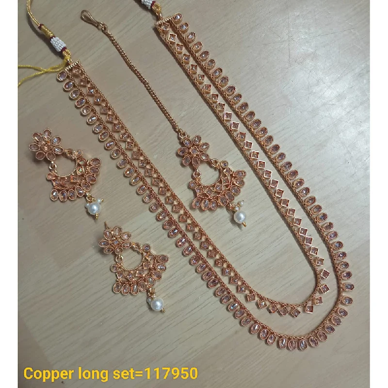 Women’s arrow necklace-Padmawati Bangles Copper Gold Crystal Stone Long Necklace Set