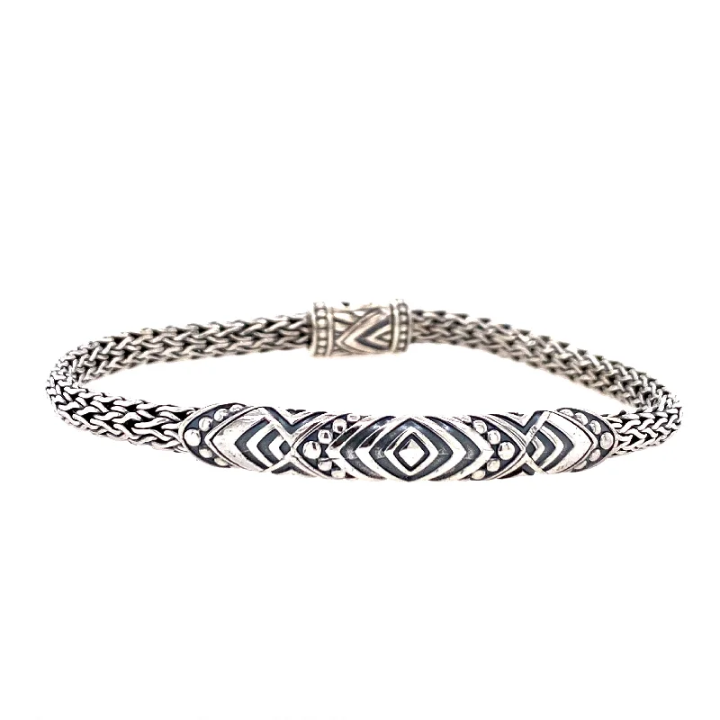 Women’s luxury bangle-Sterling Silver Tribal Design Adang Bar Bracelet by Samuel B.