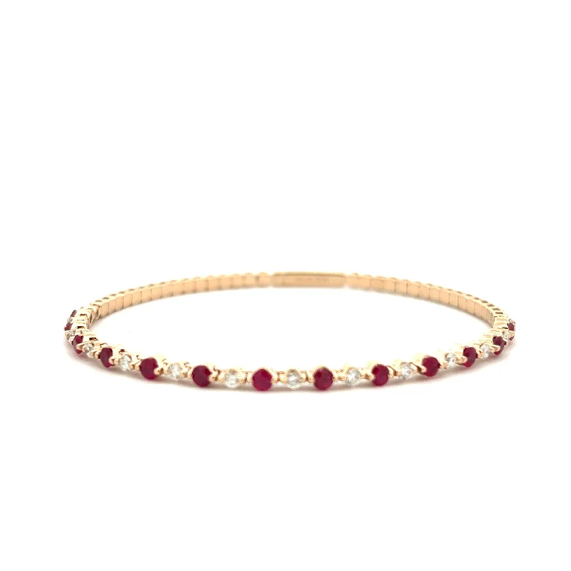 Women’s fashionable bracelet-14K Yellow Gold 1.54ctw Round Ruby & Diamond Bangle Bracelet