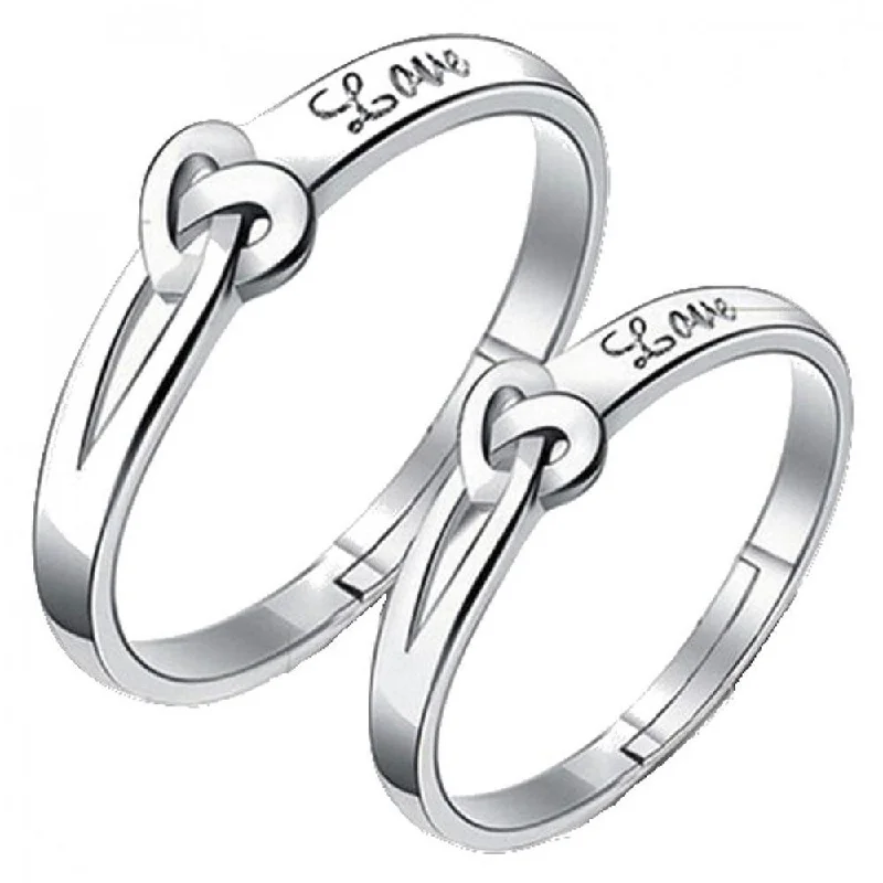 Women’s silver band ring-Mahi Heart Love Silver Color Adjustable Couple Finger Ring for Men and Women (FRCO1103116R)