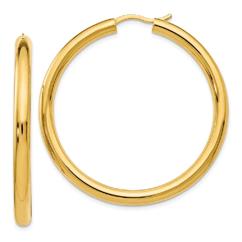 Women’s multi-colored earrings-3.5mm Round Tube Hoop Earrings in Yellow Gold Tone Silver, 42mm