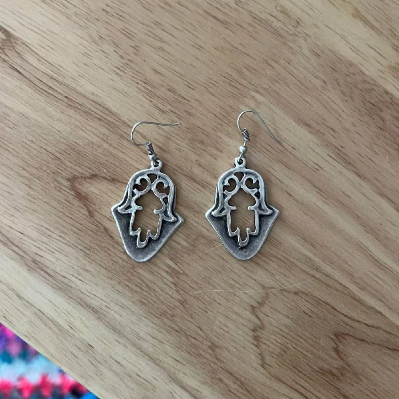 Women’s diamond stud earrings-Anatolian Boho Earrings - "Hamsa Shield"