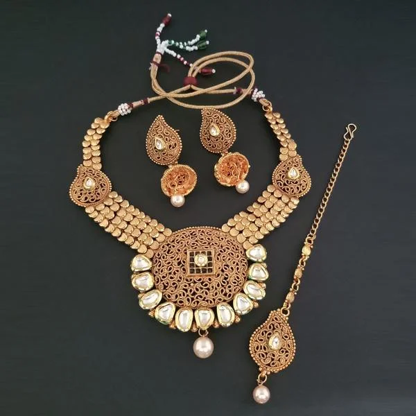 Women’s initial necklace-Darshana Jewels AD Stone Choker Copper Necklace Set With Maang Tikka - FAP0138C