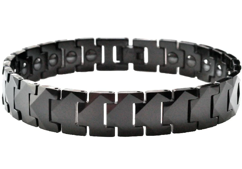 Women’s silver cuff bracelet-Mens Black Puzzle Link Tungsten Bracelet