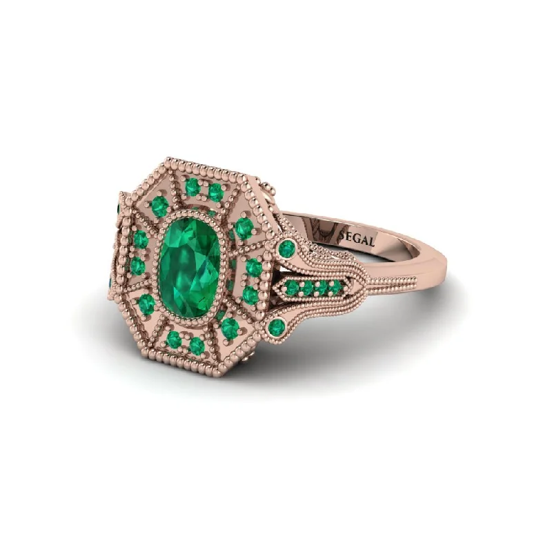 Women’s unique engagement ring-Emerald Cushion Cut Art Deco Engagement Ring - Alicia No. 20