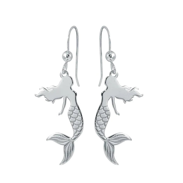 Women’s rose gold earrings-Silver 925 Rhodium Dangling Mermaid Earrings