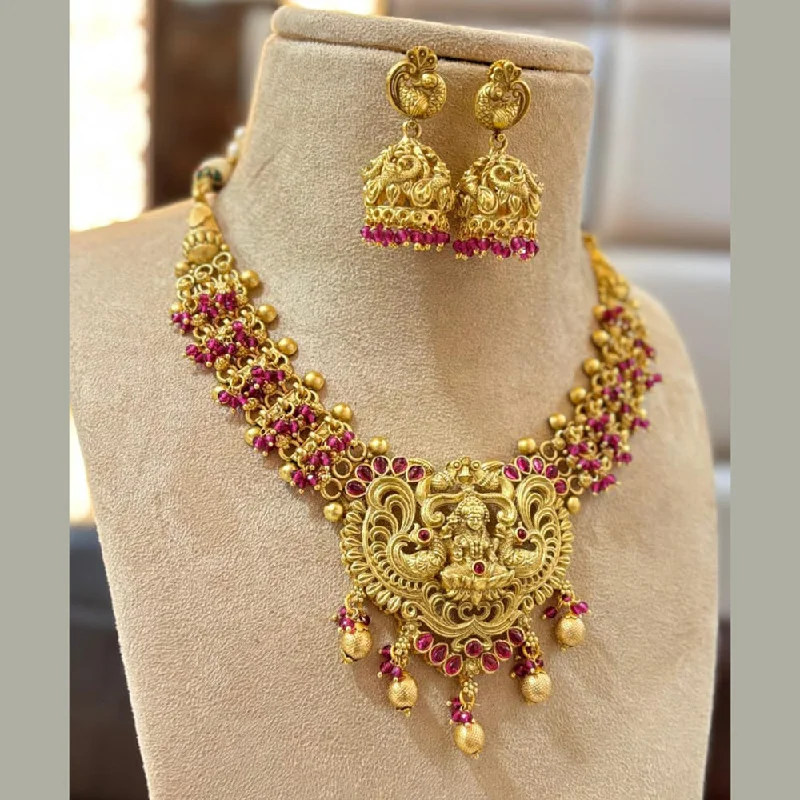 Women’s birthstone pendant necklace-Jewel Addiction Gold Plated Pota Stone And Pearls Temple Necklace Set