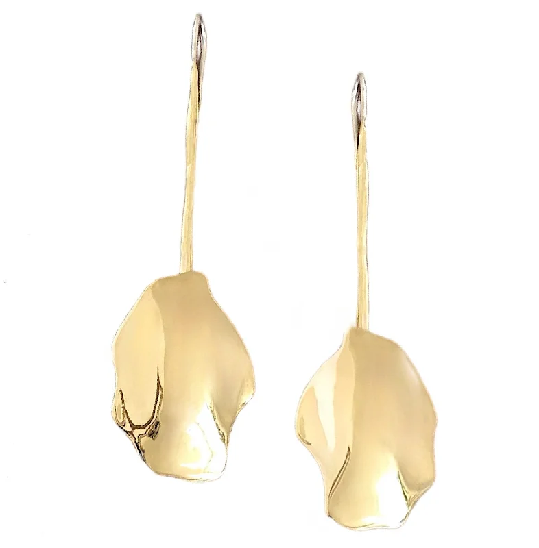 Women’s long gold earrings-Petal Drop Earrings