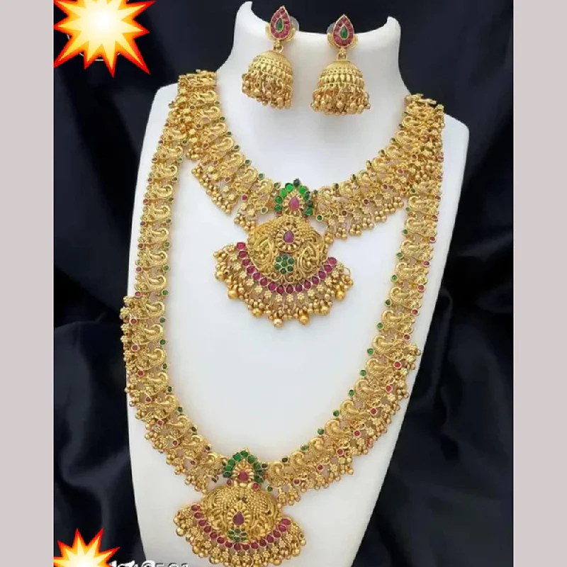 Women’s chunky gold necklace-Manisha Jewellery Gold Plated Pota Stone Temple Double Necklace Set